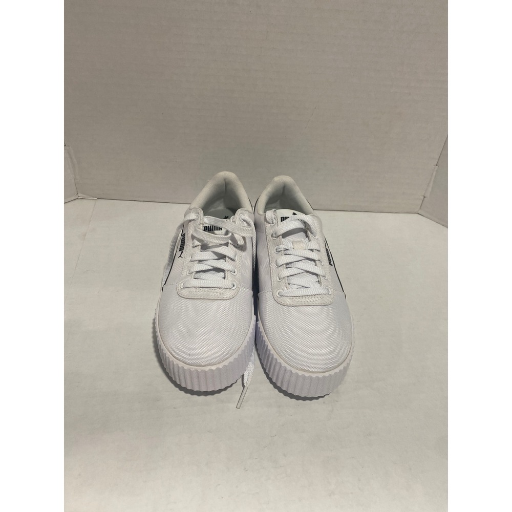 Puma Carina Canvas Sneakers Low Top Platform White Black 368669-01 Size 8.5